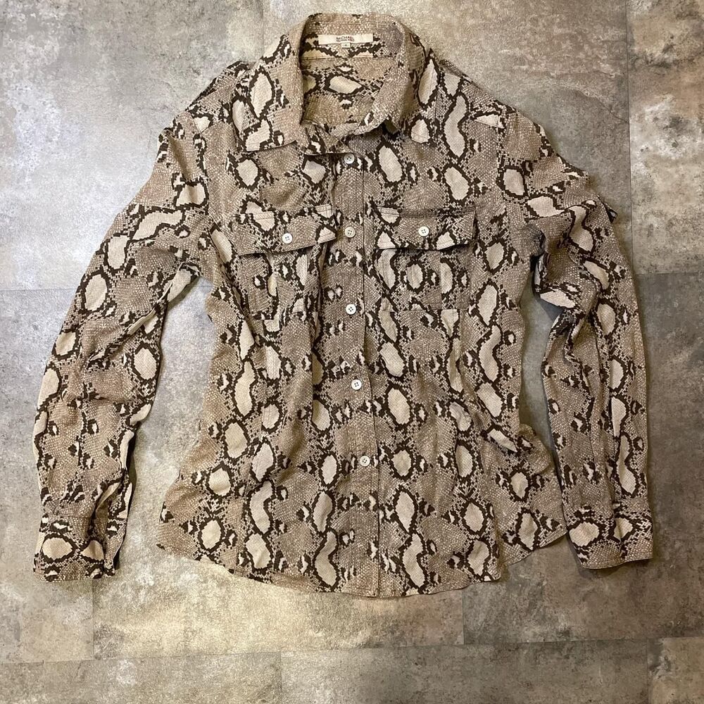 womens michael kors reptile skin button up blouse size 4